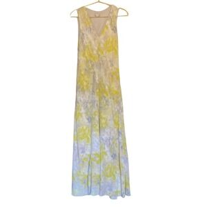 Calvin Klein Sleeveless V Neck Maxi Dress Yellow Gray Abstract Print Size M